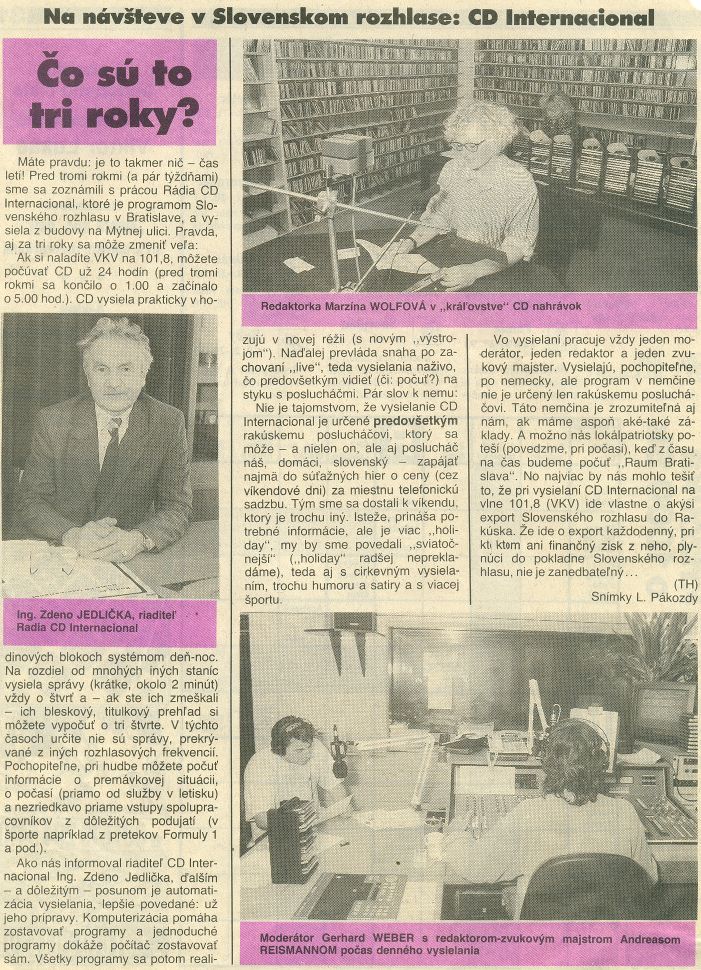Článok z časopisu Rozhlas a televízia z roku 1993, ktorý vyšiel pri 3. výročí Rádia CDI (kliknite pre zväčšenie)